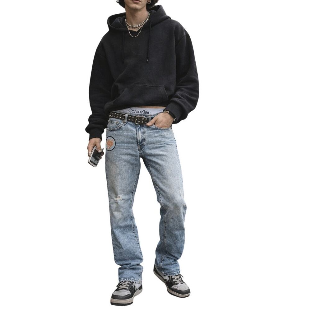 Calvin Klein Jeans Mens 34x 34 Patchwork Slim Straight Light Wash Y2K Streetwear